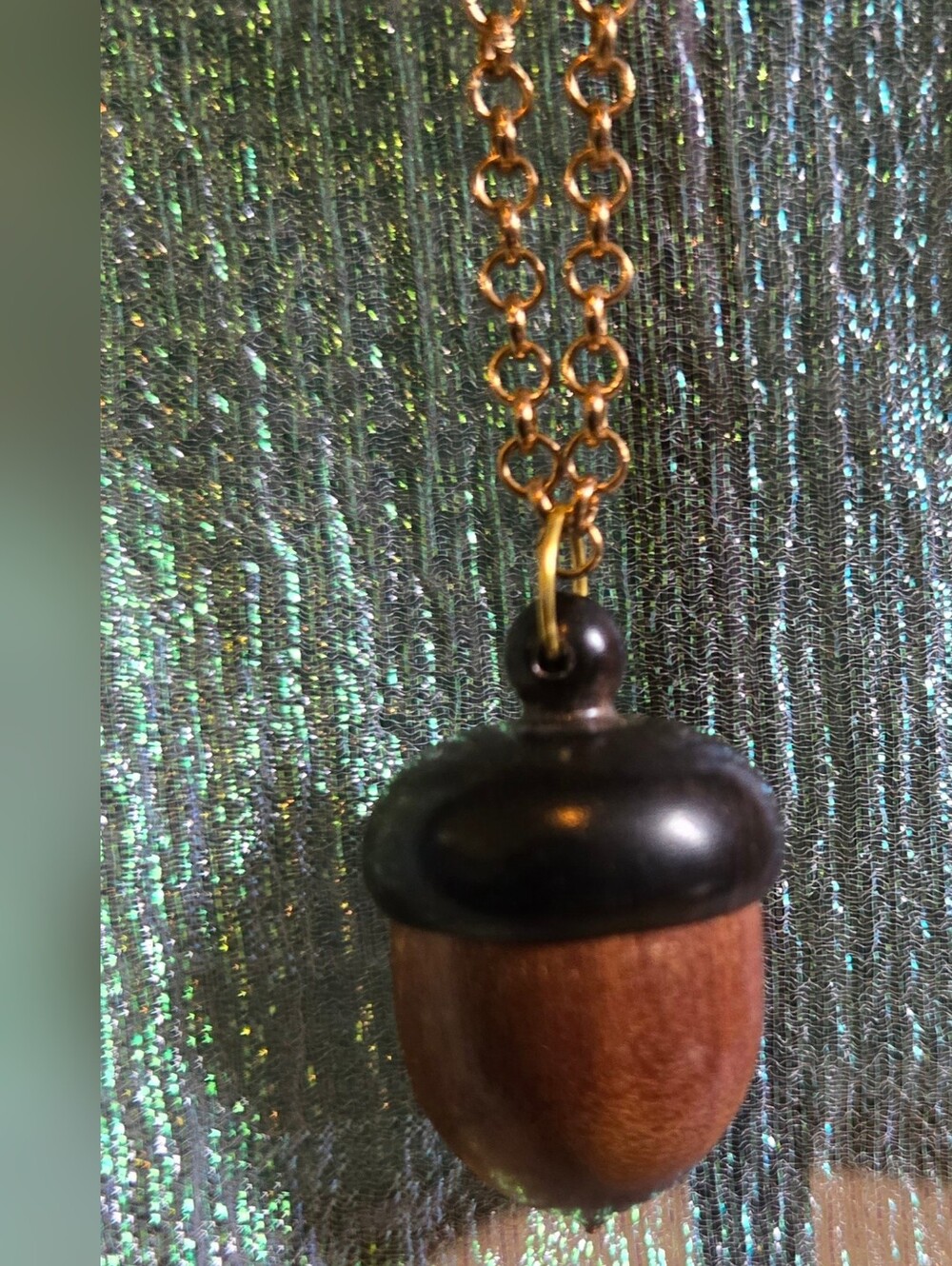 Hand Crafted Wood Acorn Pendant Necklace - Picture 2 of 3